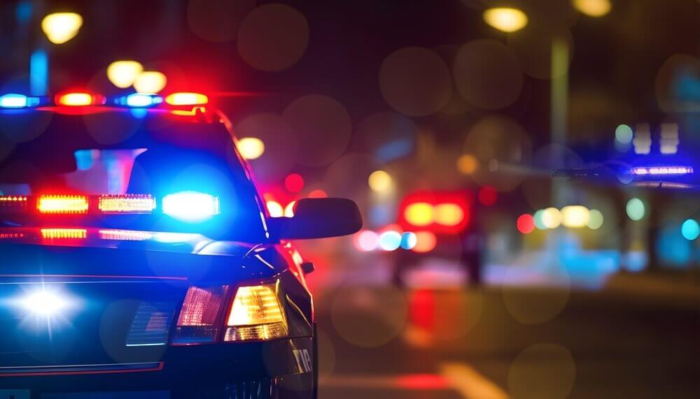 Police lights at the scene of a traffic incident, representing the steps to take after a hit and run accident.