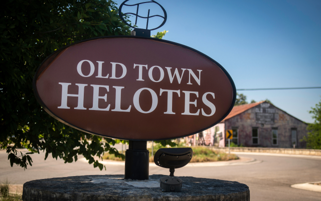 Old Town Helotes sign, Texas, USA – Helotes, cheap car insurance in Texas