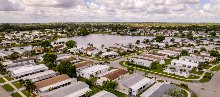 Mobile home community in South Florida USA aerial view.