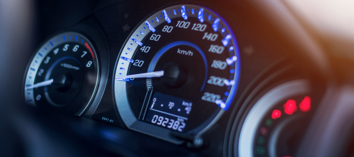 Closeup dashboard of mileage car.