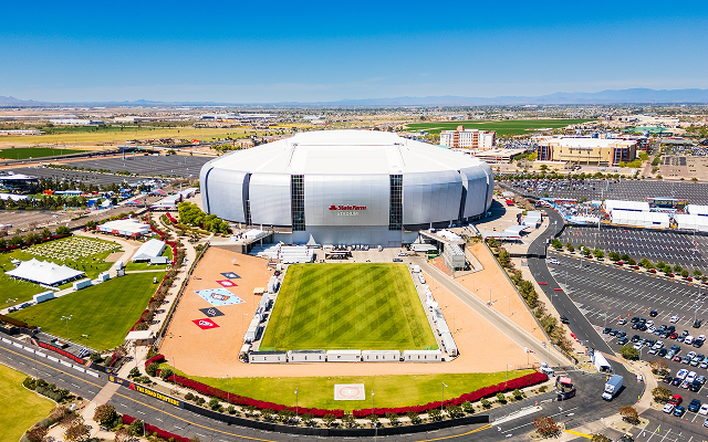 Glendale, AZ - April 7, 2024: State Farm Stadium is a multi-purpose retractable roof stadium in Glendale, Arizona, near Phoenix. It is home of the Arizona Cardinals of the National Football League – Glendale, cheap car insurance in Arizona