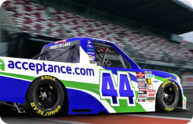 Acceptance Insurance number 44 NASCAR truck racing on track during a Truck Series event