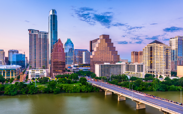 Austin, Texas, USA downtown skyline. Cheap car insurance in Texas.